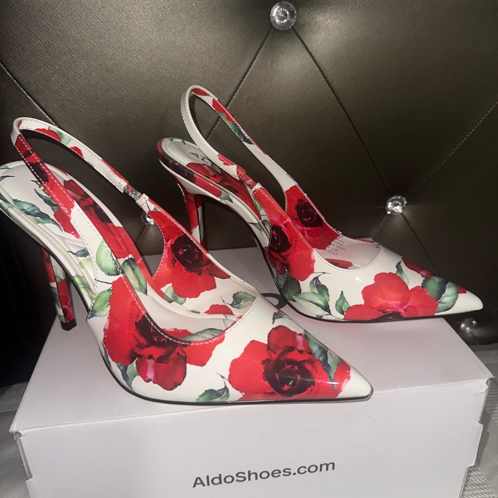 Aldo Floral Red and White Heels
